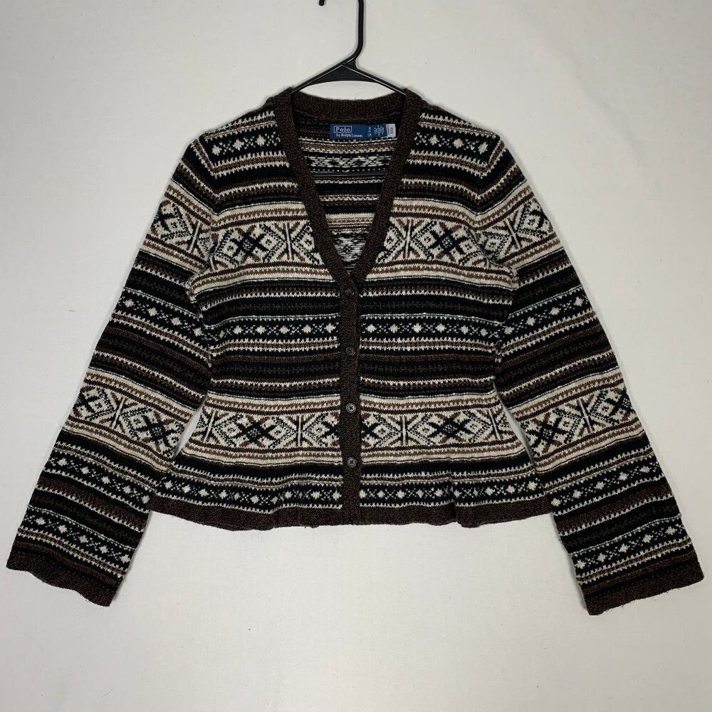 Polo Ralph Lauren Geo-Stripe Peplum Cardigan Linen/Wool/Cashmere Small